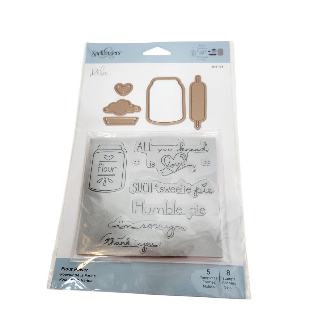 Spellbinders Flour Power Stamp & Die Template Set 5 Dies 8 Stamps Baking SDS-124